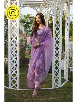 MONK & MEI - Peony Lavender Kurta Pants Slip and Dupatta (Set of 4)