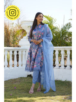 MONK & MEI - Azalea Blue Kurta and Pants with Dupatta (Set of 3)