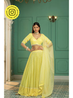 MONK & MEI - Yellow Ivy Lehenga with Blouse and Dupatta (Set of 3)
