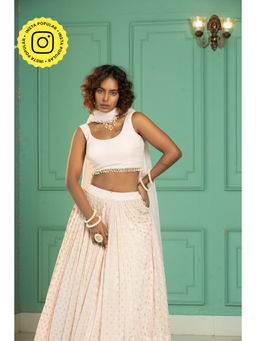 MONK & MEI - Pink Coral Lehenga with Blouse and Dupatta (Set of 3)
