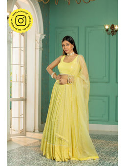 MONK & MEI - Yellow Coral Lehenga with Blouse and Dupatta (Set of 3)