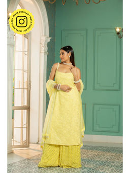 MONK & MEI - Yellow Jewel Kurta with Palazzo and Dupatta (Set of 3)