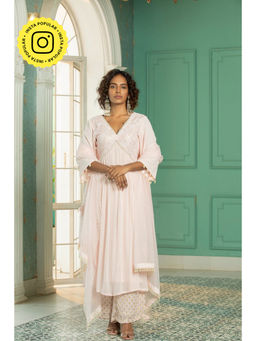 MONK & MEI - Pink Pearl Kurta with Palazzo and Dupatta (Set of 3)
