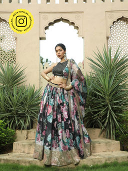 MONK & MEI - Black Faiza Lehenga with Blouse and Dupatta (Set of 3)