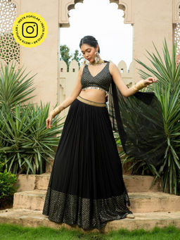 MONK & MEI - Black Nadia Lehenga with Blouse and Dupatta (Set of 3)