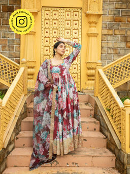 MONK & MEI - Maroon Amber Anarkali with Dupatta (Set of 2)