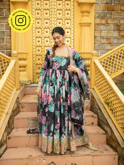 MONK & MEI - Black Amber Anarkali with Dupatta (Set of 2)
