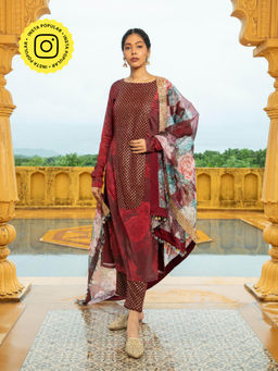 MONK & MEI - Maroon Natasha Kurta with Pant and Dupatta (Set of 3)