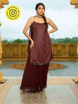 MONK & MEI - Maroon Liana Kurta with Palazzo and Dupatta (Set of 3)