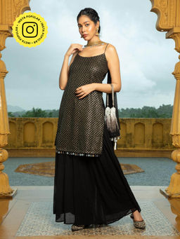 MONK & MEI - Black Liana Kurta with Palazzo and Dupatta (Set of 3)