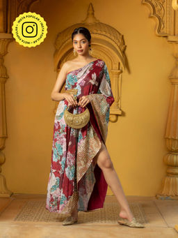 MONK & MEI - Maroon Floral Maxi Dress