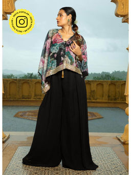 MONK & MEI - Black Aaina Jumpsuit with Cape (Set of 2)