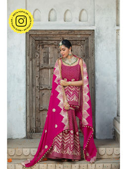 MONK & MEI - Pink Zehnaseeb Kurti with Sharara and Dupatta (Set of 3)