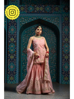 MONK & MEI - Pink Zehnaseeb Kurti with Sharara and Dupatta (Set of 3)
