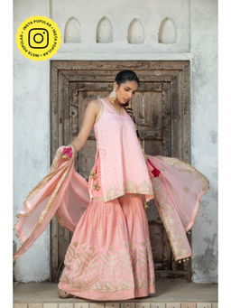 MONK & MEI - Pink Noor Aniyah Kurti with Sharara and Dupatta (Set of 3)