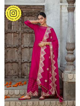 MONK & MEI - Pink Afsana Kurta with Palazzo and Dupatta (Set of 3)