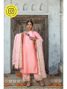 MONK & MEI - Pink Afsana Kurta with Palazzo and Dupatta (Set of 3)