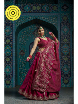 MONK & MEI - Pink Haya Lehenga with Blouse and Cape (Set of 3)