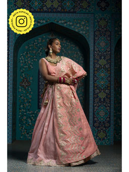 MONK & MEI - Pink Haya Lehenga with Blouse and Cape (Set of 3)