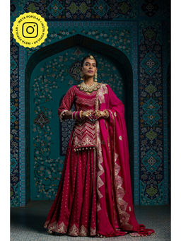 MONK & MEI - Pink Gul Badan Lehenga with Short Kurta and Dupatta (Set of 3)