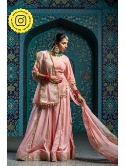 MONK & MEI - Pink Gul Badan Lehenga with Short Kurta and Dupatta (Set of 3)