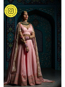 MONK & MEI - Pink Razina Lehenga with Blouse and Dupatta (Set of 3)