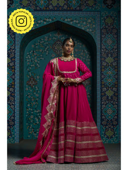 MONK & MEI - Pink Irai Anarkali Dress with Dupatta (Set of 2)