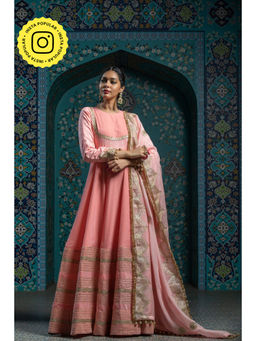 MONK & MEI - Pink Irai Anarkali Dress with Dupatta (Set of 2)