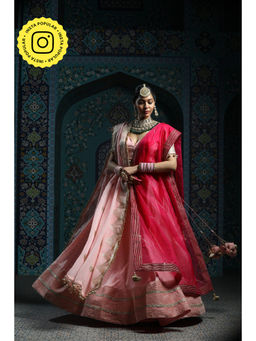 MONK & MEI - Pink Damini Lehenga with Blouse and Dupatta (Set of 4)