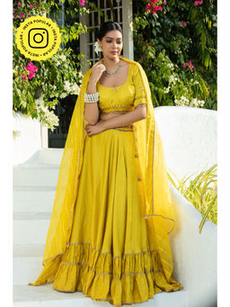 MONK & MEI - Yellow Gulmira Lehenga with Blouse and Dupatta (Set of 3)