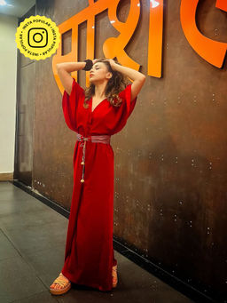 MONK & MEI - Red Solid/Plain Shahina Jumpsuit