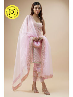 MONK & MEI - Pink Kala Sleeveless Brocade Kurta with Pant and Dupatta