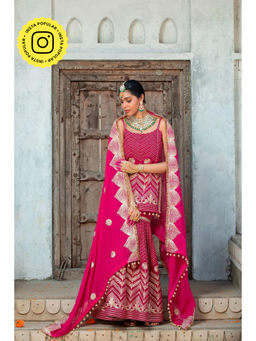MONK & MEI - Zehn Aseeb Women Pink Velvet Embroidered Kurta With Sharara And Dupatta