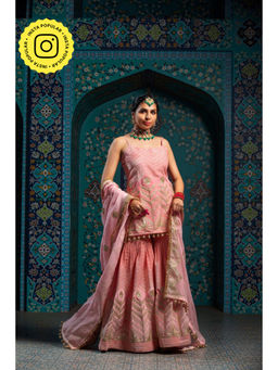 MONK & MEI - Zehn Aseeb Women Peach Velvet Embroidered Kurta With Sharara And Dupatta