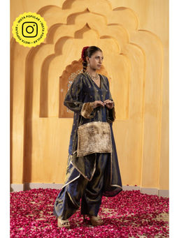 MONK & MEI - Naveli Women Blue Silk Embroidered Kurta With Salwar And Dupatta