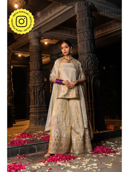MONK & MEI - Kashvi Women Gold Silk Embroidered Kurta With Sharara And Dupatta