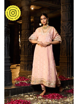 MONK & MEI - Navya Women Pink Silk Embroidered Kurta With Salwar