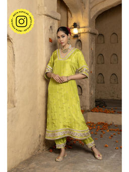 MONK & MEI - Navya Women Green Silk Embroidered Kurta With Salwar
