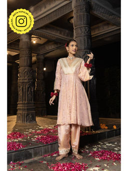 MONK & MEI - Niara Women Peach Silk Embroidered Kurta With Pant