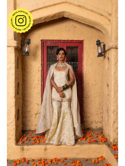 MONK & MEI - Mihira Women Gold Silk Embroidered Kurta With Sharara And Dupatta