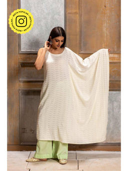 MONK & MEI - Khanak Women Cream Chikankari Embroidered Kaftan Kurta With Pant