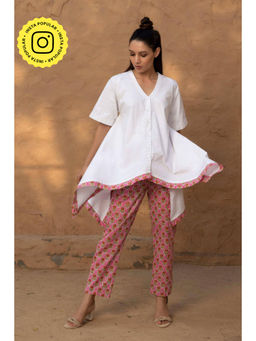 MONK & MEI - Moon Women White Pure Cotton Embroidered Kurta With Pant