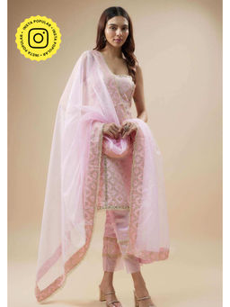 MONK & MEI - Kala Women Pink Brocade Embroidered Kurta With Pant And Dupatta