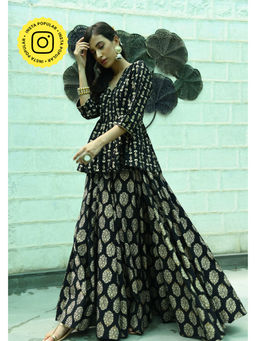 MONK & MEI - Amrita Women Black Printed Top with Lehenga