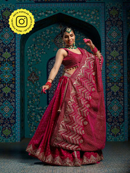 MONK & MEI - Haya Women Pink Embroidered Lehenga with Stitched Blouse and Cape