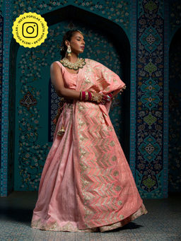 MONK & MEI - Haya Women Pink Embroidered Lehenga with Stitched Blouse and Cape