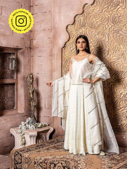 MONK & MEI - Shuddhi Women Ivory Solid Top with Lehenga and Dupatta