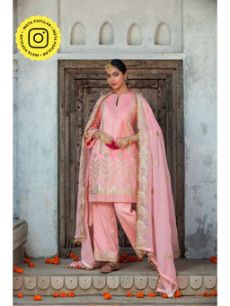 MONK & MEI - Nawabzadi Pink Kurta with Pant and Dupatta