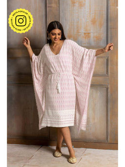 MONK & MEI - Ada Chikankari Pink Kaftan Dress