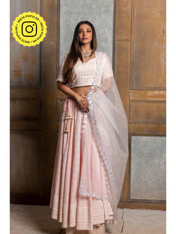 MONK & MEI - Mallika Embroidered Pink Lehenga with Stitched Blouse and Dupatta